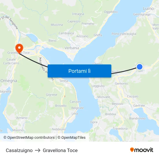 Casalzuigno to Gravellona Toce map
