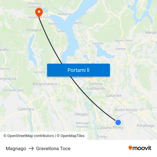 Magnago to Gravellona Toce map