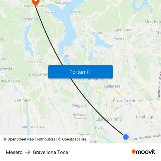 Mesero to Gravellona Toce map