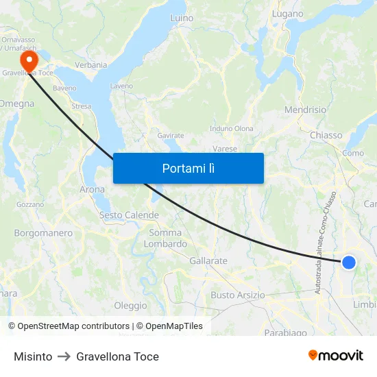 Misinto to Gravellona Toce map