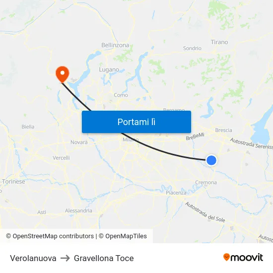 Verolanuova to Gravellona Toce map
