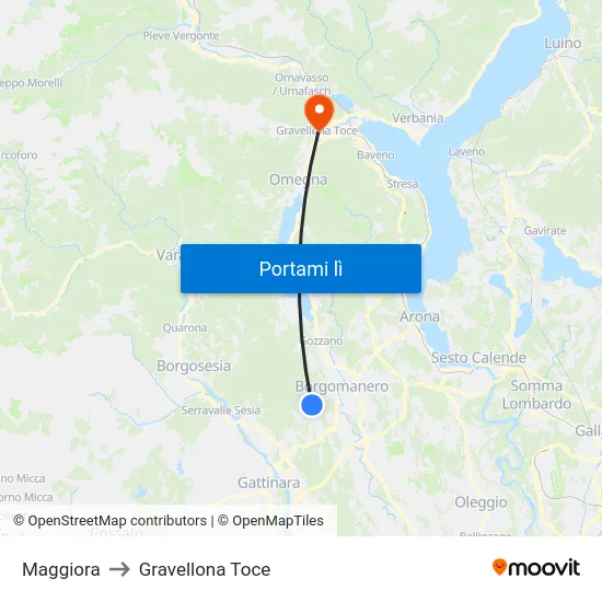 Maggiora to Gravellona Toce map