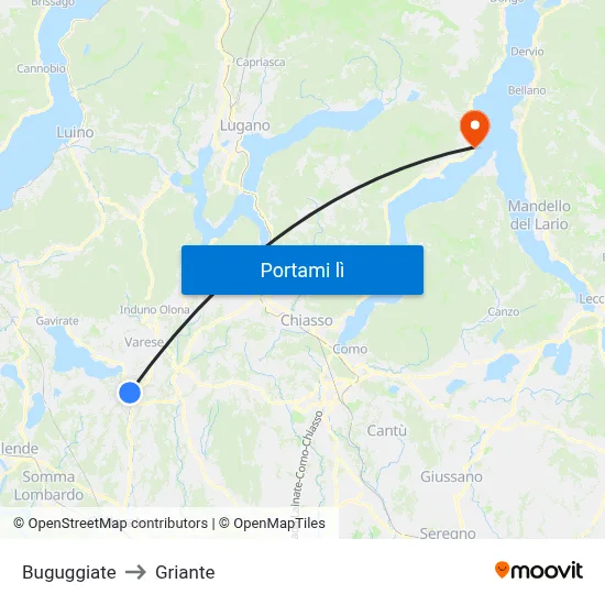 Buguggiate to Griante map