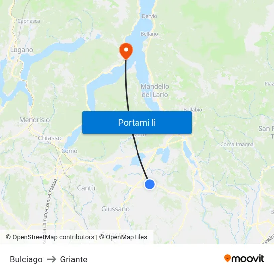 Bulciago to Griante map