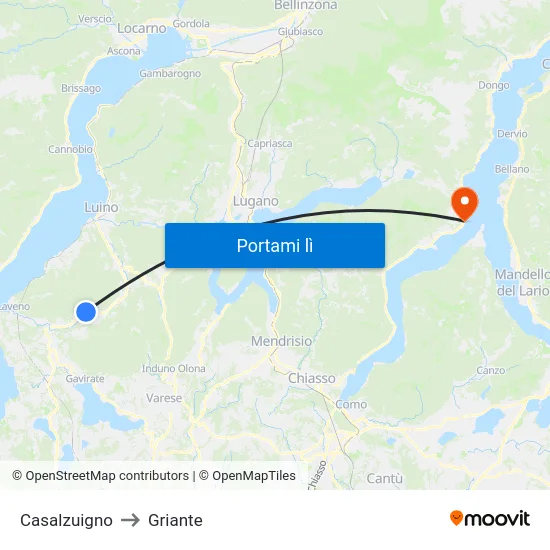 Casalzuigno to Griante map