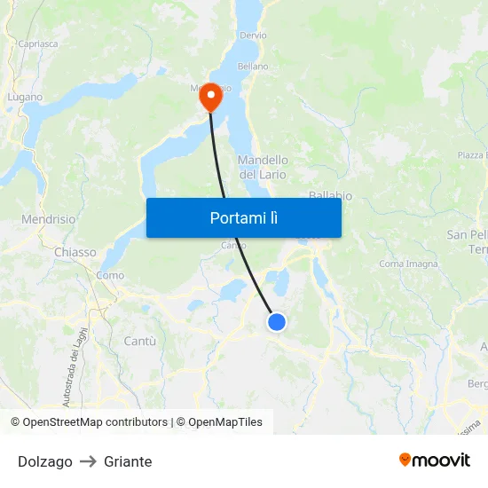 Dolzago to Griante map