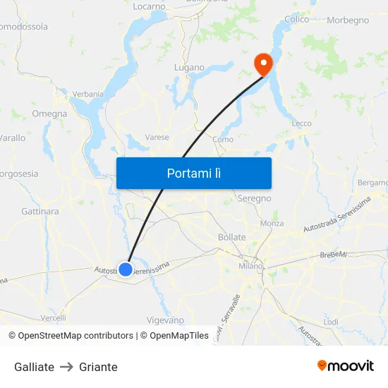 Galliate to Griante map
