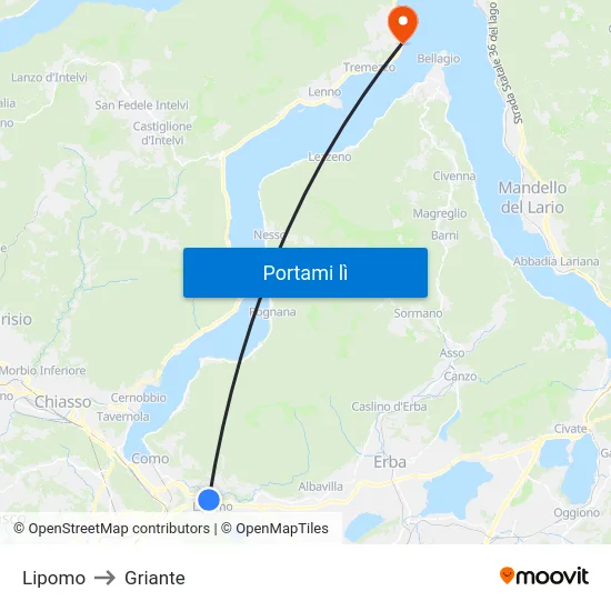 Lipomo to Griante map