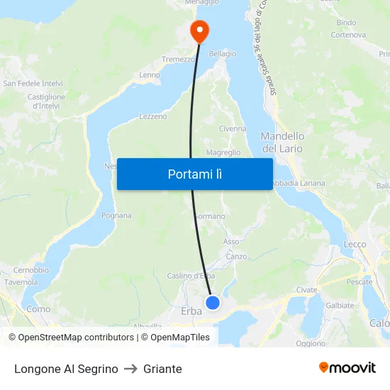 Longone Al Segrino to Griante map