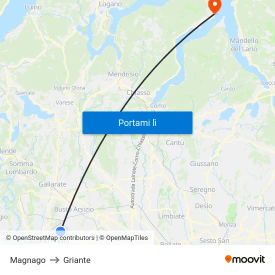 Magnago to Griante map