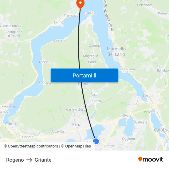 Rogeno to Griante map