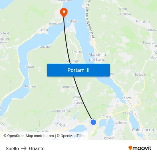 Suello to Griante map