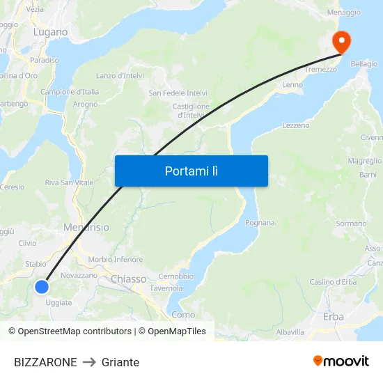 BIZZARONE to Griante map