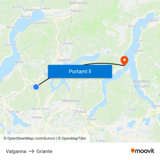 Valganna to Griante map