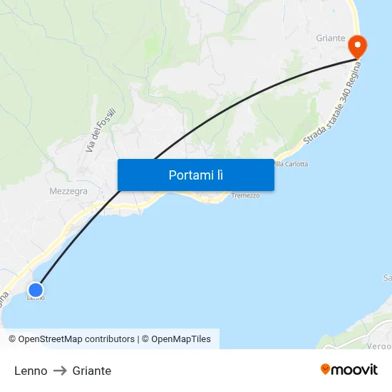 Lenno to Griante map