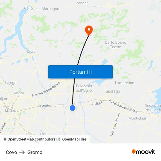 Covo to Gromo map