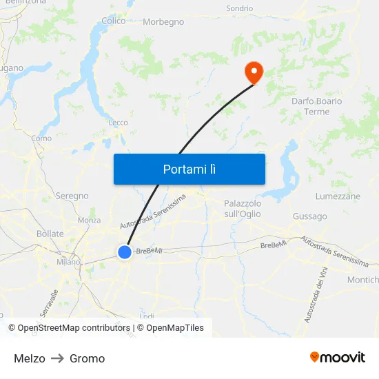 Melzo to Gromo map