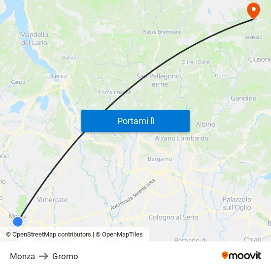 Monza to Gromo map