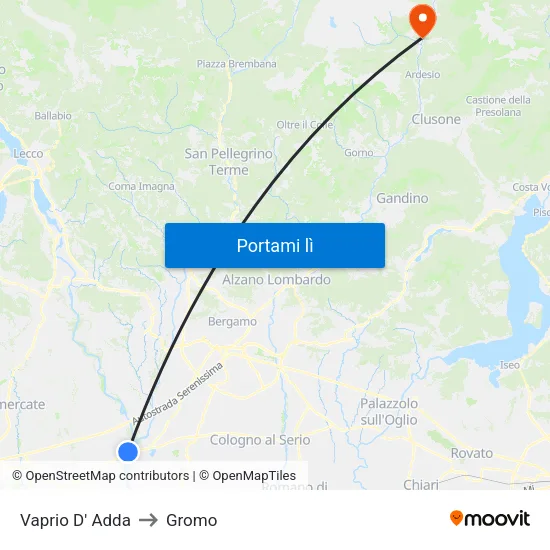 Vaprio D' Adda to Gromo map