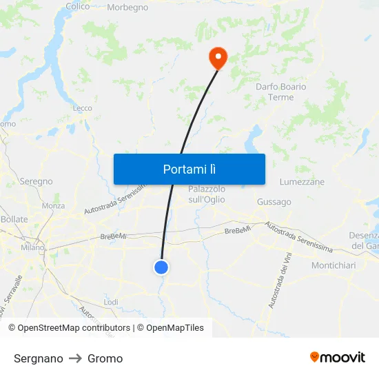 Sergnano to Gromo map