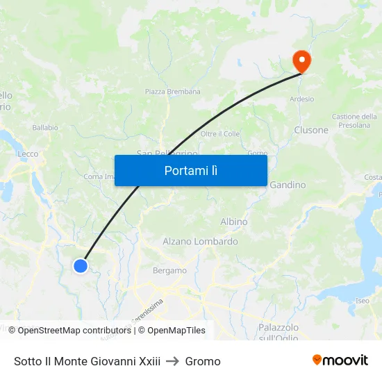 Sotto Il Monte Giovanni Xxiii to Gromo map