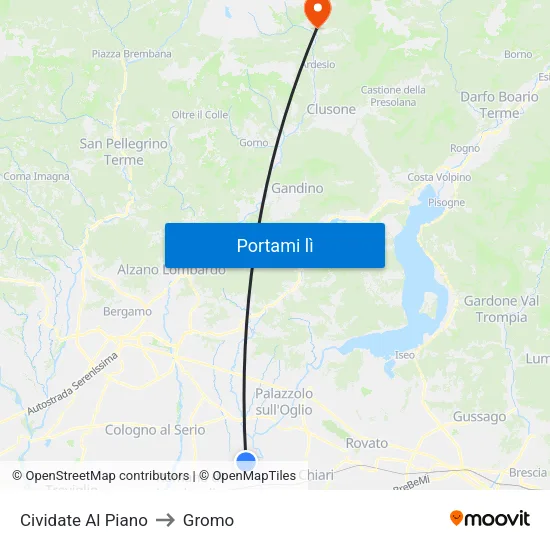 Cividate Al Piano to Gromo map
