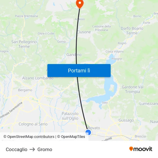 Coccaglio to Gromo map