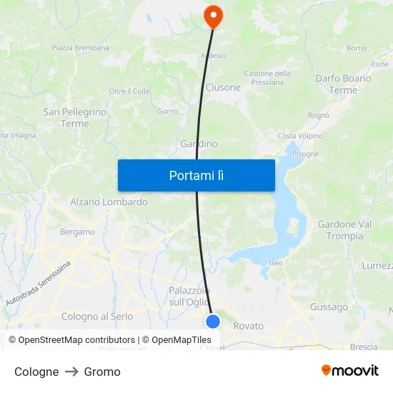 Cologne to Gromo map