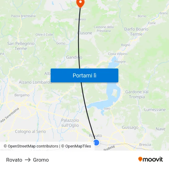Rovato to Gromo map