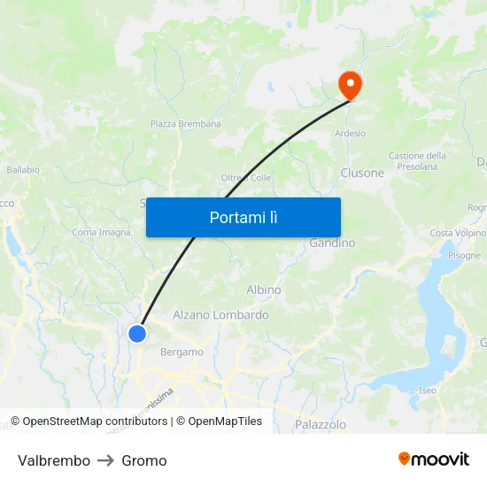 Valbrembo to Gromo map