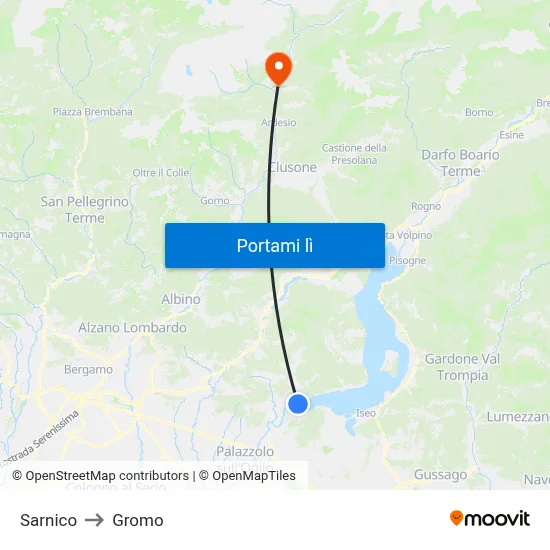 Sarnico to Gromo map