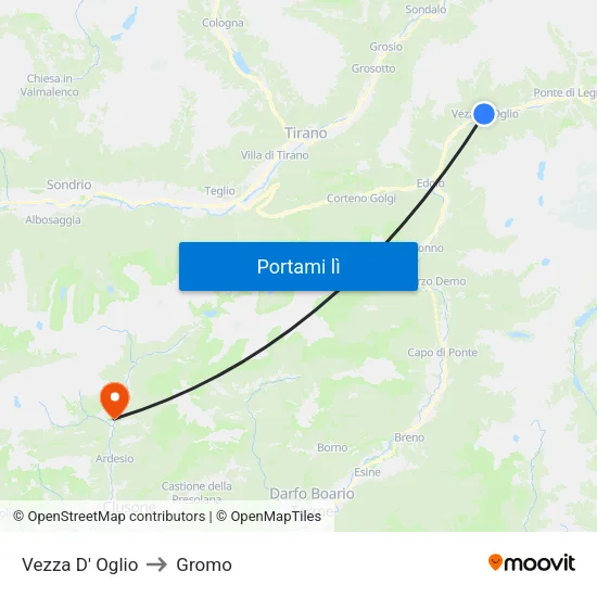 Vezza D' Oglio to Gromo map