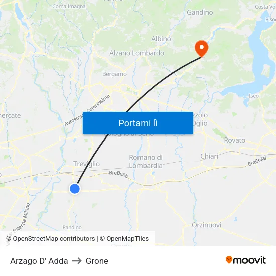 Arzago D' Adda to Grone map
