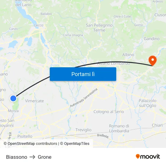 Biassono to Grone map