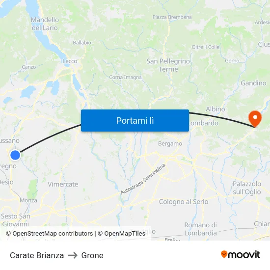 Carate Brianza to Grone map