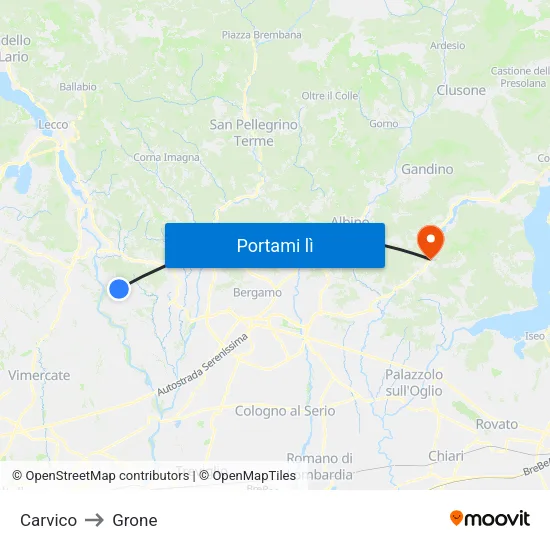 Carvico to Grone map