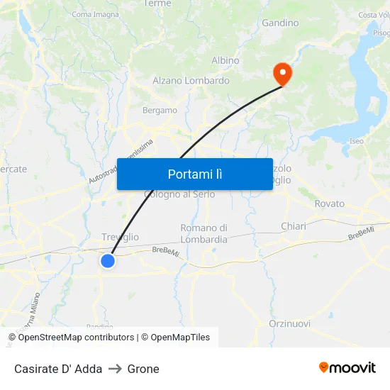 Casirate D' Adda to Grone map