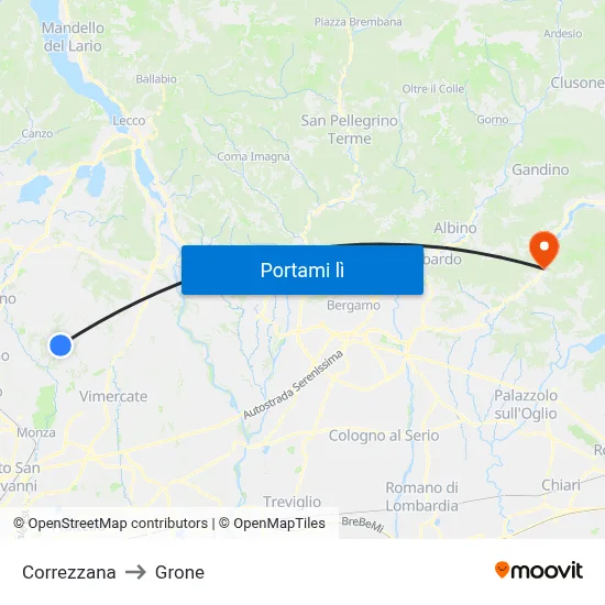 Correzzana to Grone map