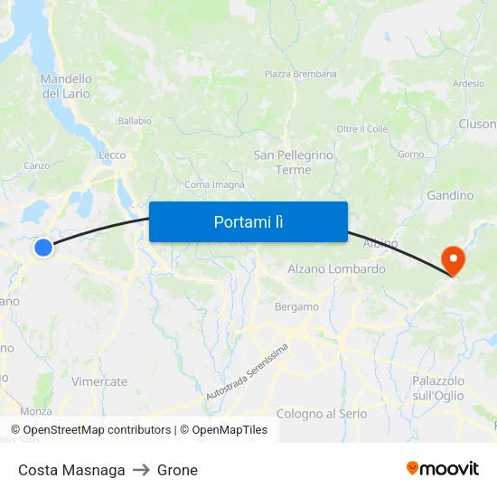 Costa Masnaga to Grone map