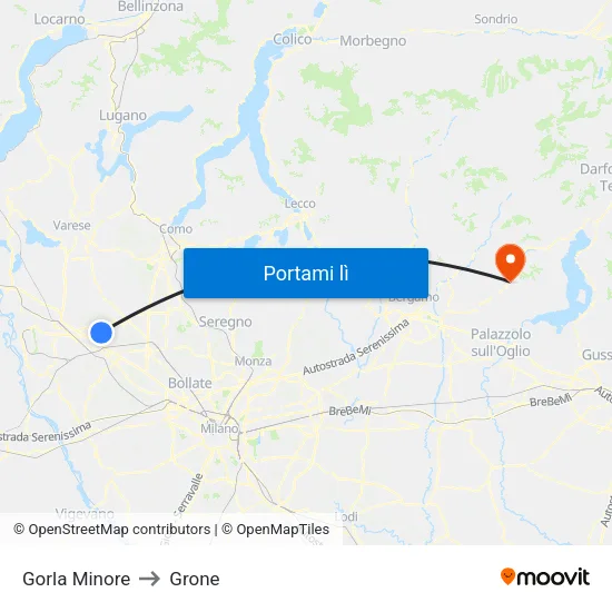 Gorla Minore to Grone map