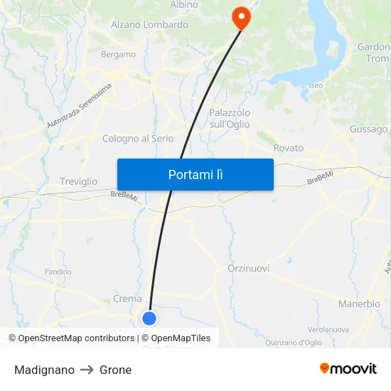 Madignano to Grone map