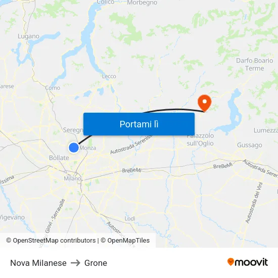 Nova Milanese to Grone map