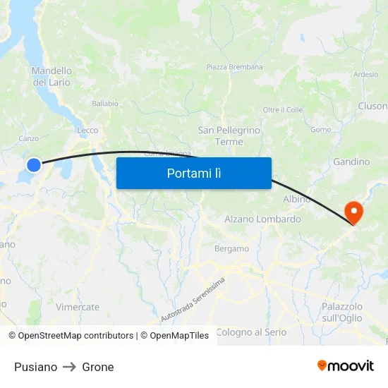 Pusiano to Grone map