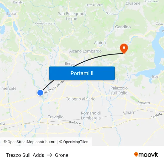 Trezzo Sull' Adda to Grone map