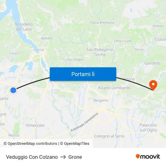 Veduggio Con Colzano to Grone map