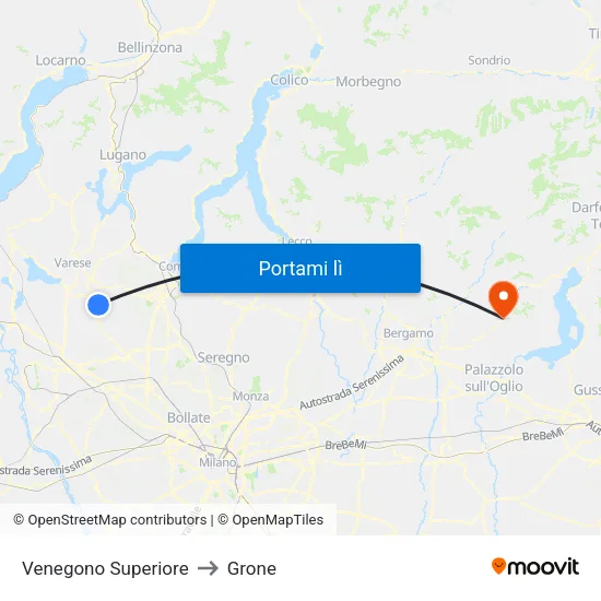 Venegono Superiore to Grone map