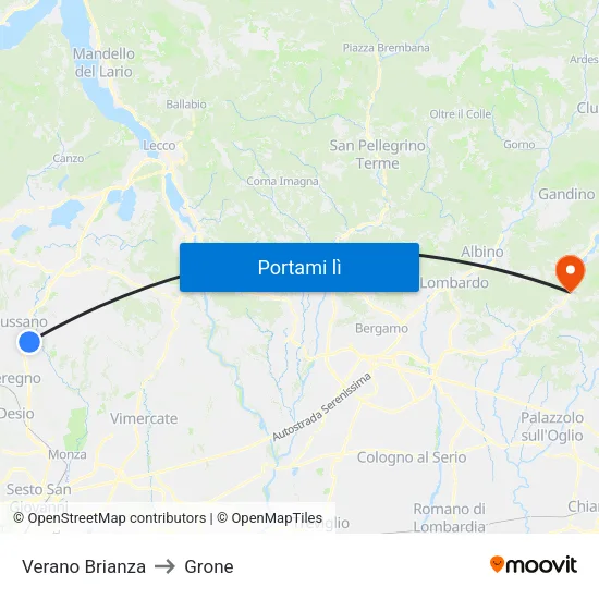 Verano Brianza to Grone map