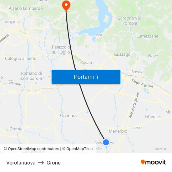 Verolanuova to Grone map