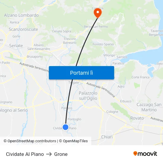 Cividate Al Piano to Grone map