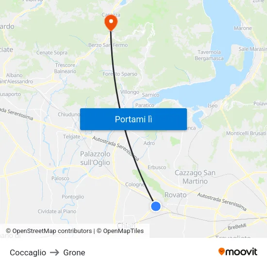 Coccaglio to Grone map